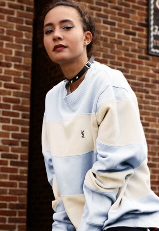 YVES SAINT LAURENT Y2K BLUE AND CREAM STRIPED SWEATSHIRT