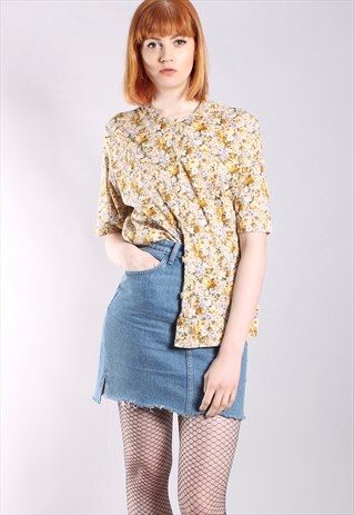 VINTAGE 80S FLORAL BUTTON BLOUSE TOP