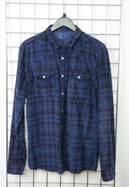 Vintage 90s Corduroy Shirt Blue Western Size L