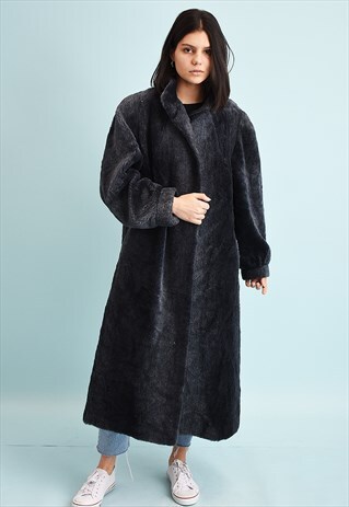 VINTAGE 80'S RETRO FAUX FUR LONG COAT