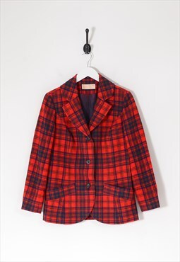 Vintage PENDLETON Checked Wool Jacket Red Small BV8586