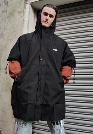 LOOSE FIT OVERSIZE CLIP ON BACK PRINT WINDBREAKER PONCHO