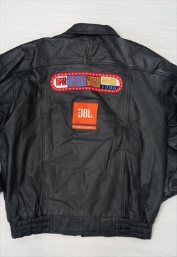 Vintage 90s Burks Bay Biker Jacket Black Leather MTV