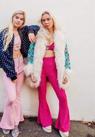 ALBA- LYCRA HOT PINK 70'S STYLE FLARE TROUSERS