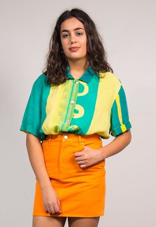 VINTAGE 90'S GREEN STRIPE PATTERN OVERSIZE SHIRT