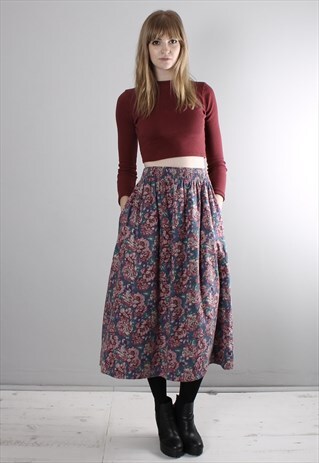 VINTAGE 90S LAURA ASHLEY FLORAL PATTERNED MIDI SKIRT
