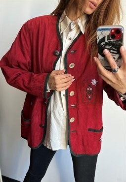 Country Boho Red Suede Vintage Oversized Jacket Coat L