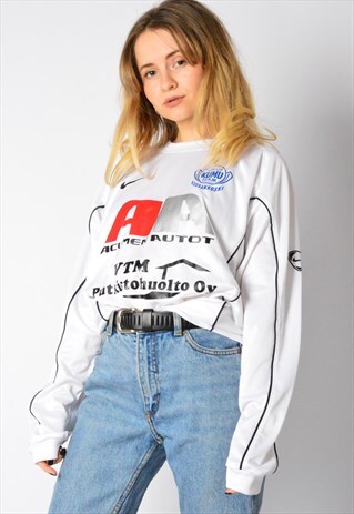 Y2K WHITE GRAPHIC NIKE LONG SLEEVE JERSEY SHIRT