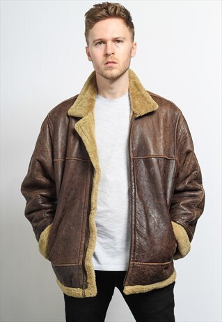 VINTAGE LEATHER AVIATOR FLEECE JACKET