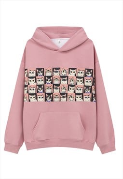 Cat hoodie kitten print pullover anime top cartoon jumper