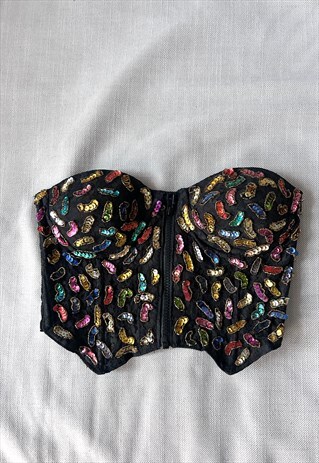 Vintage Sequin Colorful Glossy Bra / Bralette / Corset - S