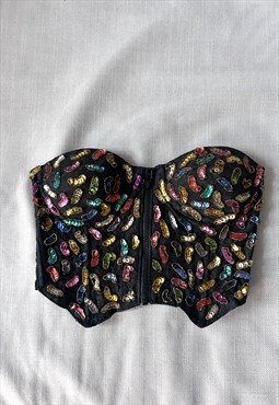 Vintage Sequin Colorful Glossy Bra / Bralette / Corset - S