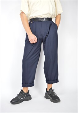 Vintage dark blue classic straight suit trousers
