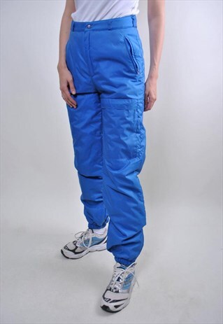 BLUE WOMAN SKI SUIT PANTS, VINTAGE SNOW SUIT RETRO TROUSERS