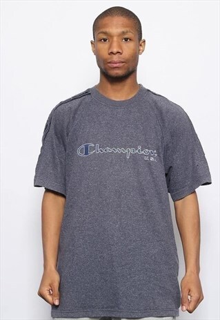 VINTAGE CHAMPION TAPE LOGO TEE CHARCOAL GREY