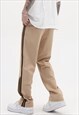 STRIPE TRACK PANTS FLARE FINISH ZIP JOGGERS IN CREAM BROWN