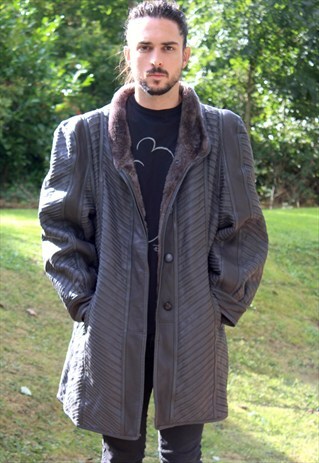 VINTAGE 80S HALF SHEEPSKIN HALF LEATHER JACKET - XL