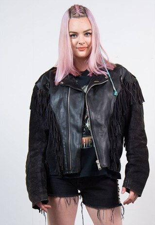 VINTAGE BLACK LEATHER TASSEL JACKET