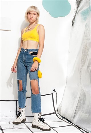 VINTAGE JEANS 90S GRUNGE CUT OUT POCKET DENIM TROUSERS