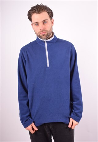 FILA MENS VINTAGE FLEECE JUMPER LARGE BLUE 90S