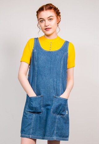 90'S VINTAGE PINAFORE STYLE DENIM DRESS