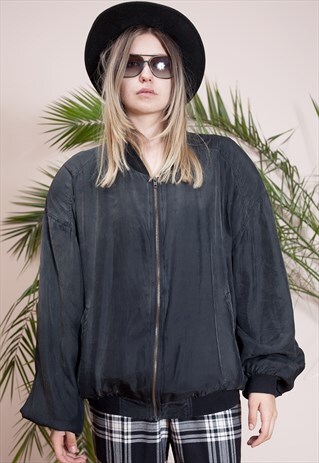 VINTAGE, DOPE LIGHTWEIGHT, BLACK, SILK BOMBER JACKET.