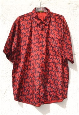Deadstock 90s red/black elephants printed button down shirt