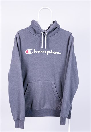VINTAGE CHAMPION HOODIE SPELL OUT GREY MEDIUM