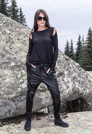 BLACK MAXI SHIRT/COTTON BLOUSE/OUTWEAR/LOOSE/F1730