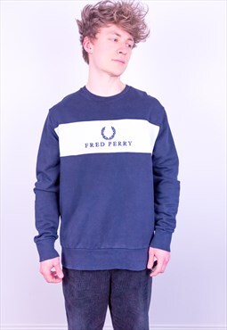Vintage Fred Perry 1/4 Zip Sweatshirt in Blue Medium