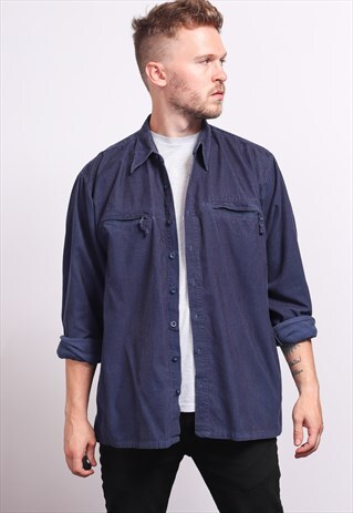 VINTAGE CORDUROY CORD SHIRT BLUE