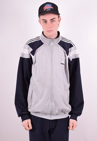 ADIDAS MENS VINTAGE TRACKSUIT TOP JACKET XL GREY 90'S
