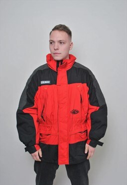 Men red ski jacket, vintage plus size winter sport jacket