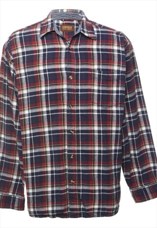 BEYOND RETRO VINTAGE NAVY, YELLOW & RED LONG SLEEVE CHECKED 