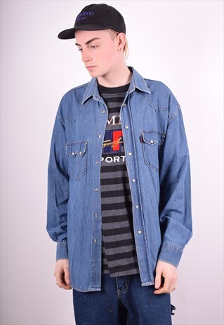 CASUCCI MENS VINTAGE DENIM SHIRT LARGE BLUE 90'S