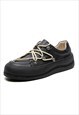 FLAT SOLE SHOES LACE UP SPEED HOOKS BOOTS IN BLACK