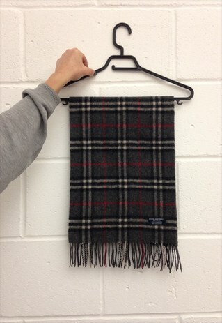 VINTAGE CLASSIC DARK GREY TARTAN BURBERRY CASHMERE SCARF