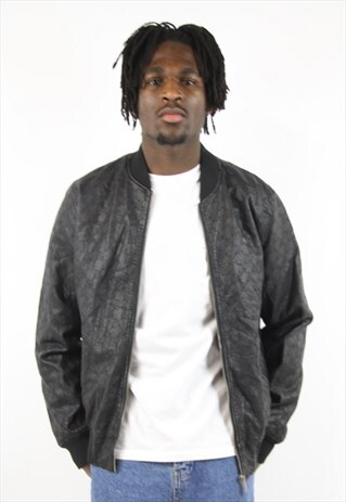 VINTAGE LEATHER-LOOK BLACK BOMBER JACKET