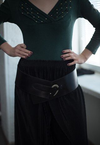 VINTAGE 80'S MASSIVE BLACK LEATHER BELT