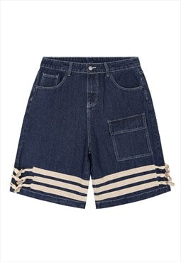 Stripe tapered denim shorts premium jean pants in blue