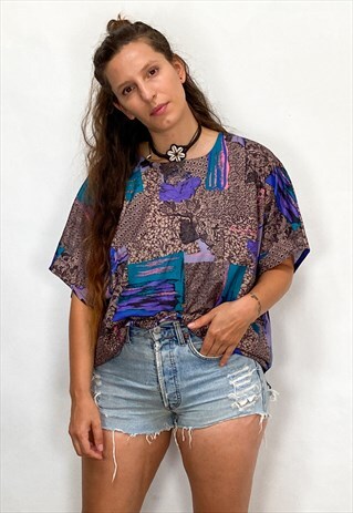 VINTAGE 80'S FUNKY PATTERNED LOOSE T-SHIRT TOP