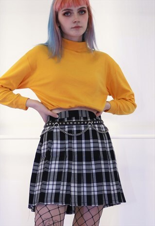 TARTAN CHECK PLEATED MINI IN BLACK