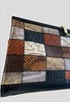 70'S VINTAGE LADIES BAG BLACK BROWN PATCHWORK GOLD CHAIN 