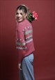 PINK WOOL VINTAGE 90'S PATTERN JUMPER