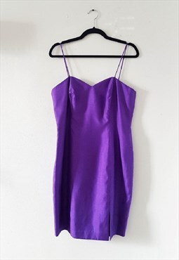 80s Vintage Emerald Purple Dress, Size L