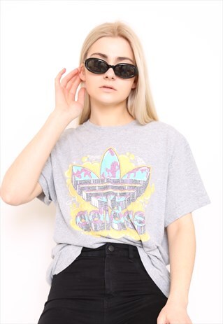 VINTAGE 90S ADIDAS GREY LOGO TOP T-SHIRT