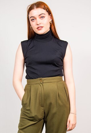 VINTAGE 70'S BLACK TURTLE NECK VEST TOP