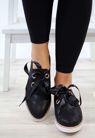 BLACK LACE UP LOAFER CASUAL OFFICE BROGUES