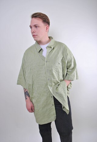 VINTAGE MAN OVERSIZE STRIPED GREEN SHORT SLEEVE SHIRT