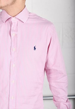 Vintage Pol Ralph Lauren Shirt Pink Stripe Long Sleeve Large